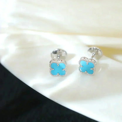 [Royal Top]CLOVER MINI 9.5MM ONYX STUD EARRINGS SILVER
