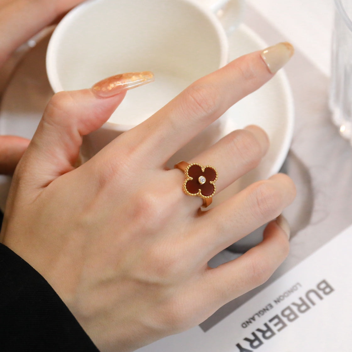 [Royal Top]CLOVER CARNELIAN RING ROSE GOLD DIAMOND