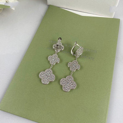 [Royal Top]CLOVER 3 MOTIF DIAMOND SILVER DROP EARRINGS