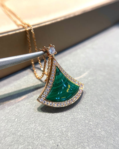 [Royal Top]DREAM MALACHITE DIAMOND PAVED PINK GOLD NECKLACE
