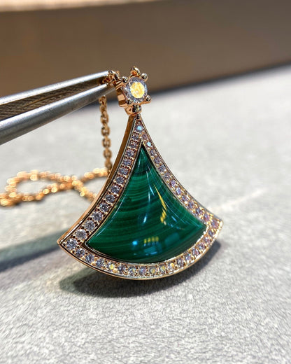 [Royal Top]DREAM MALACHITE DIAMOND PAVED PINK GOLD NECKLACE