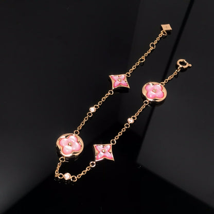 [Royal Top]STAR AND SUN 4 MOTIF PINK MOP PINK GOLD BRACELET