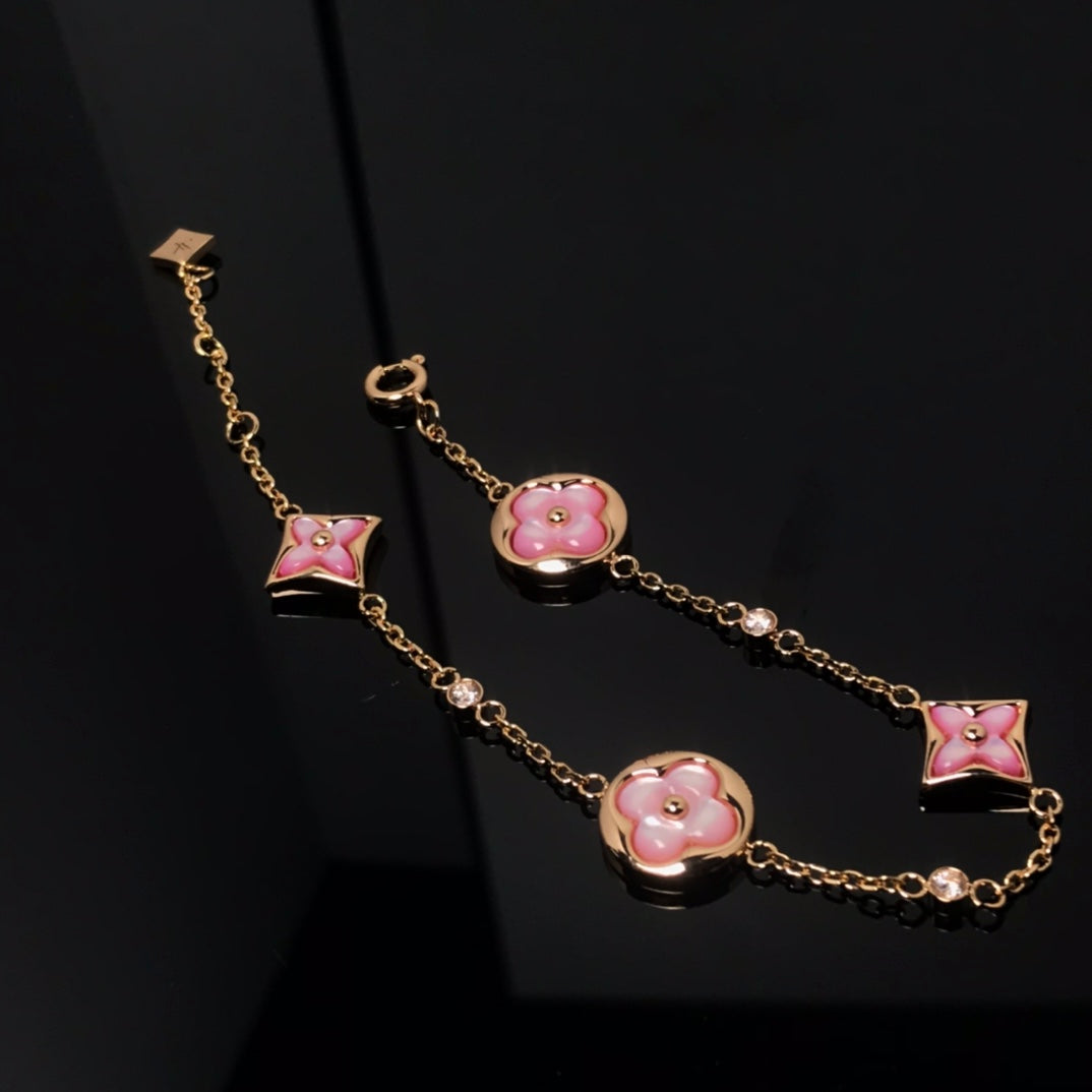 [Royal Top]STAR AND SUN 4 MOTIF PINK MOP PINK GOLD BRACELET