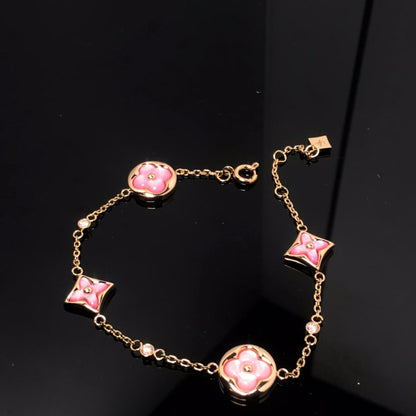 [Royal Top]STAR AND SUN 4 MOTIF PINK MOP PINK GOLD BRACELET