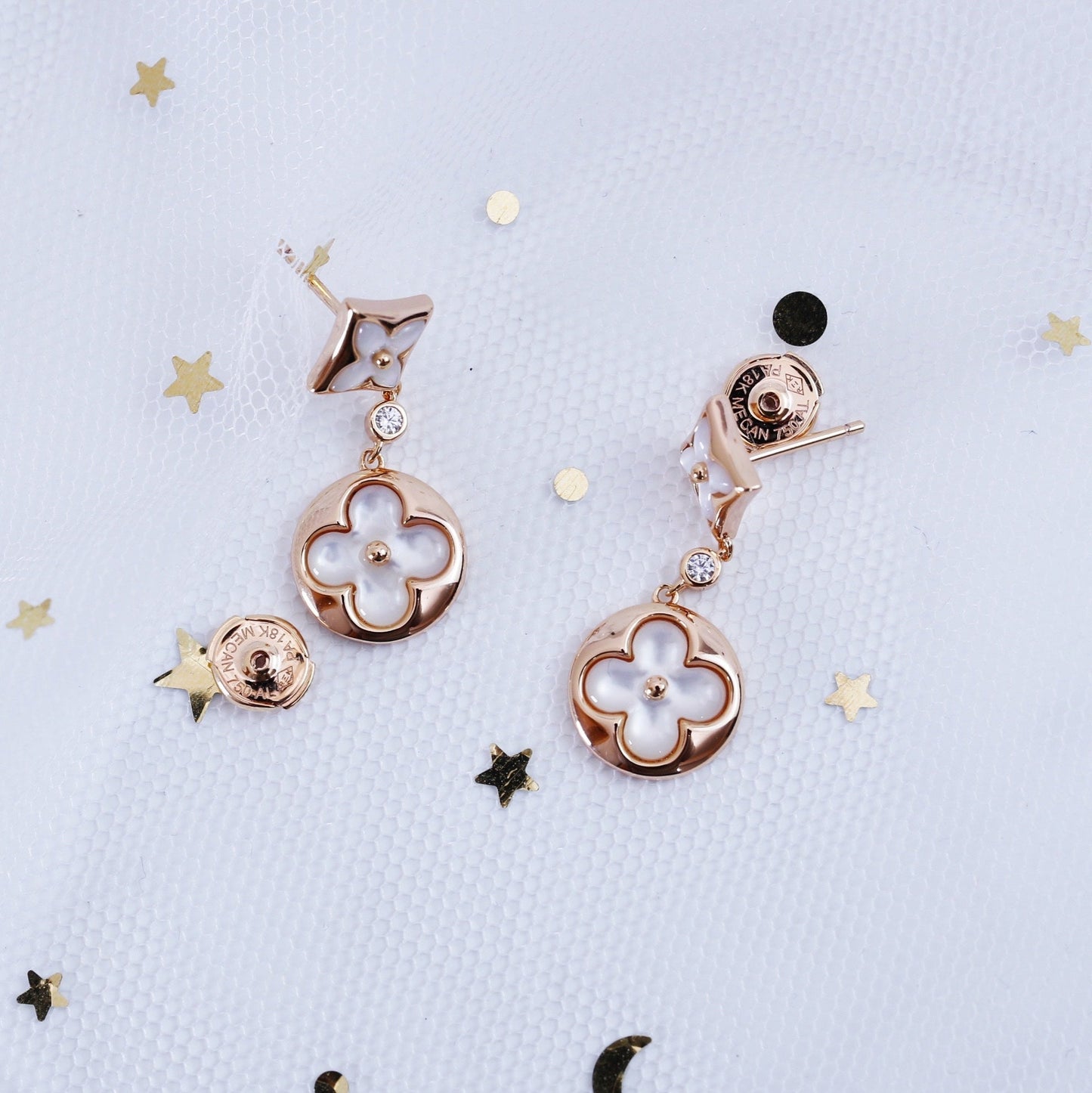 [Royal Top]STAR AND SUN PINK GOLD MOP DROP EARRINGS
