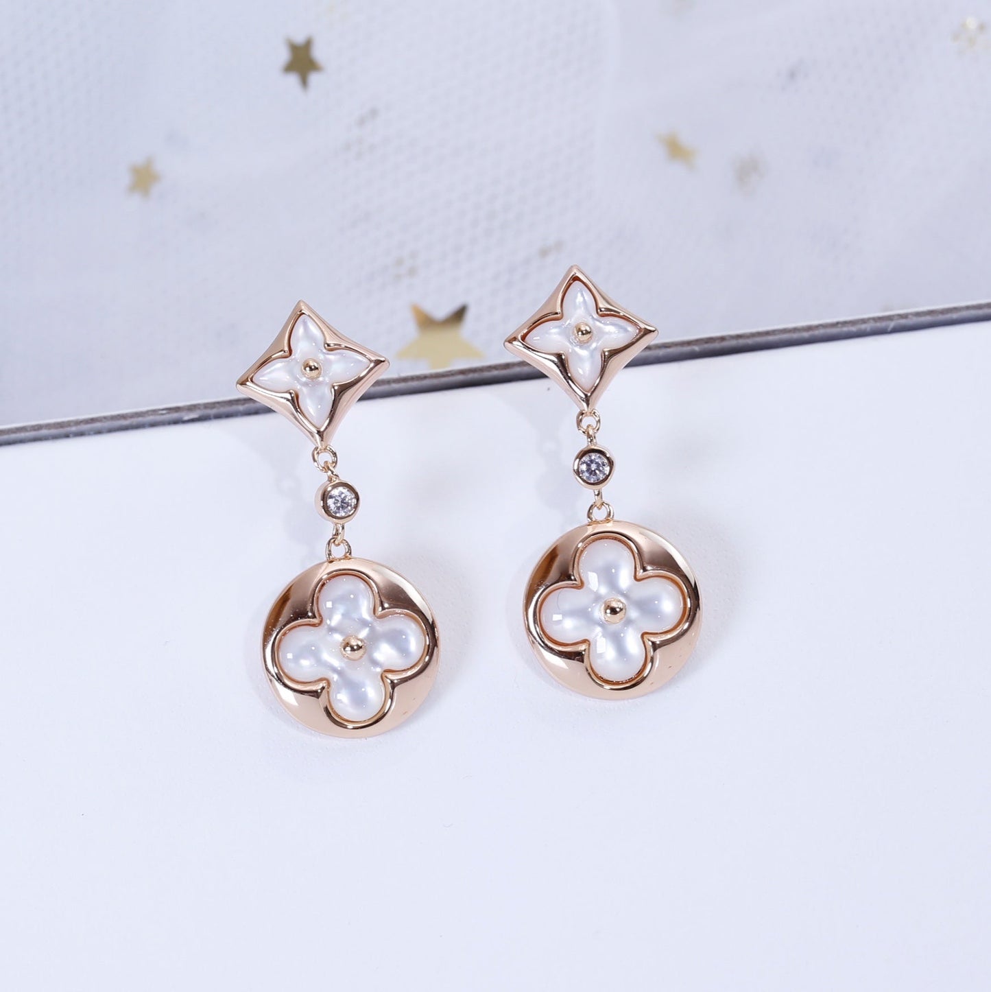 [Royal Top]STAR AND SUN PINK GOLD MOP DROP EARRINGS