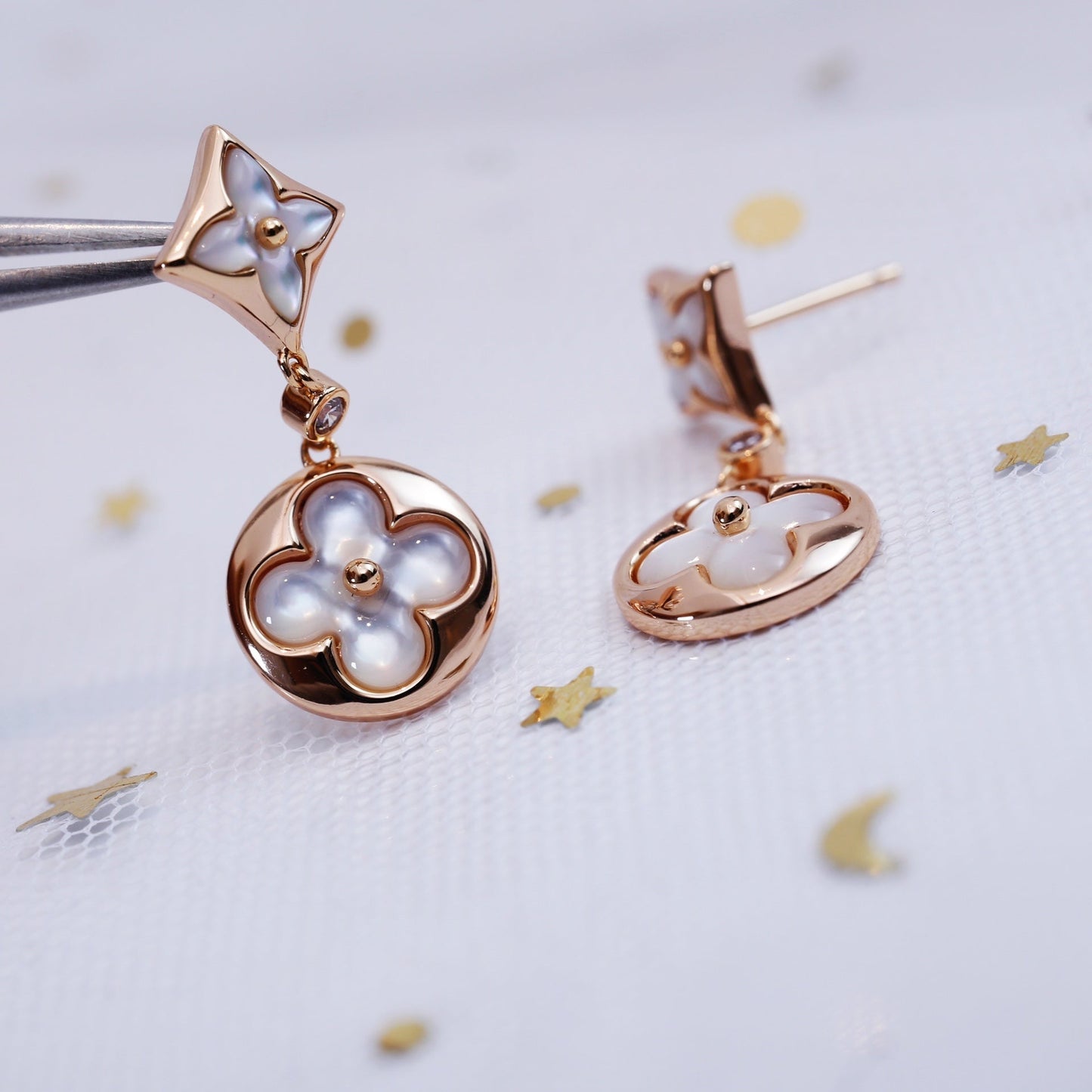 [Royal Top]STAR AND SUN PINK GOLD MOP DROP EARRINGS