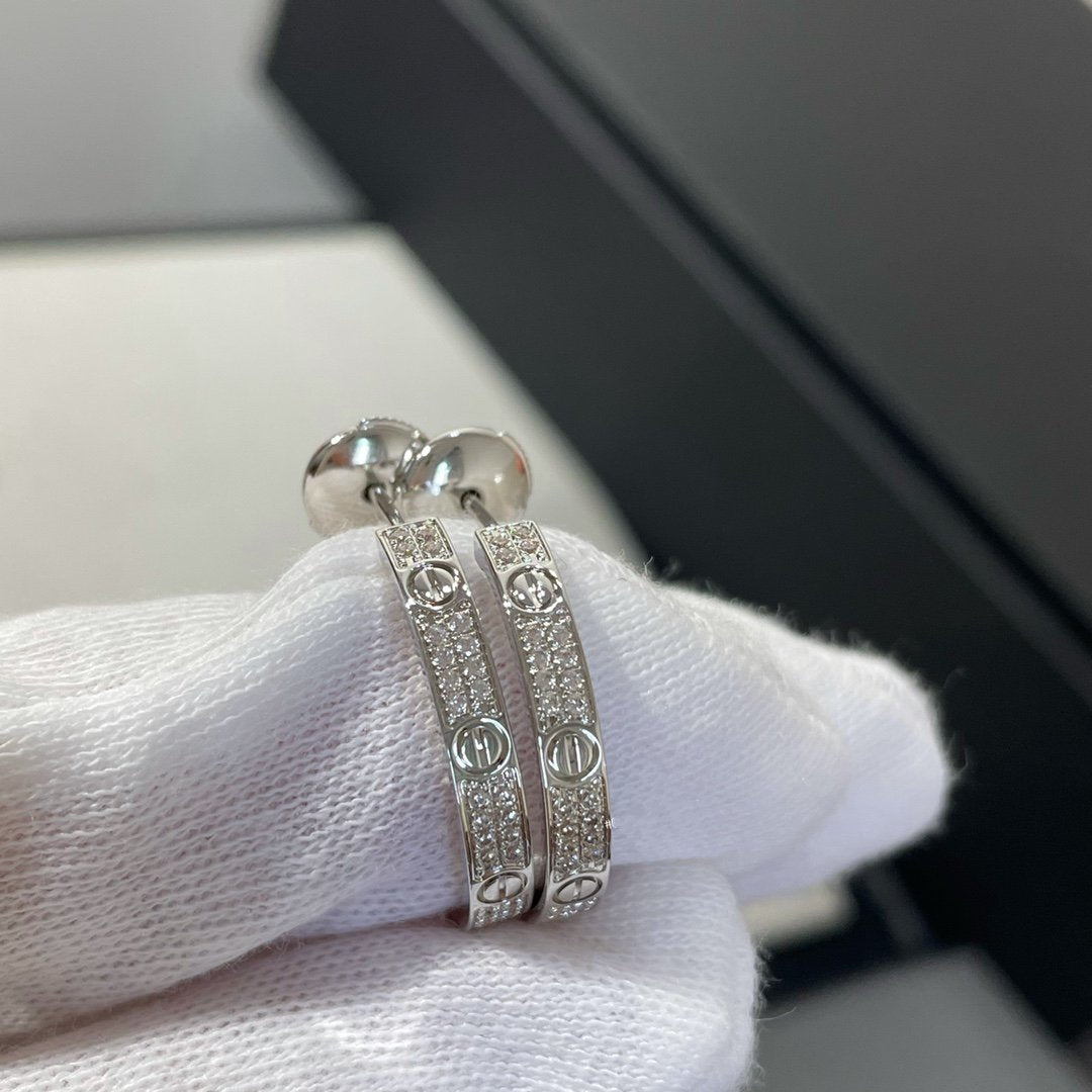 [Royal Top]LOVE DIAMOND SILVER HOOP EARRINGS