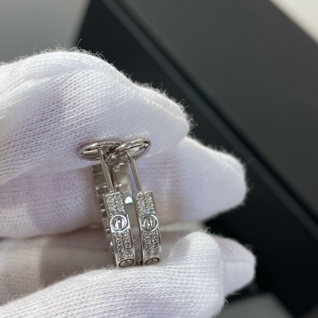 [Royal Top]LOVE DIAMOND SILVER HOOP EARRINGS
