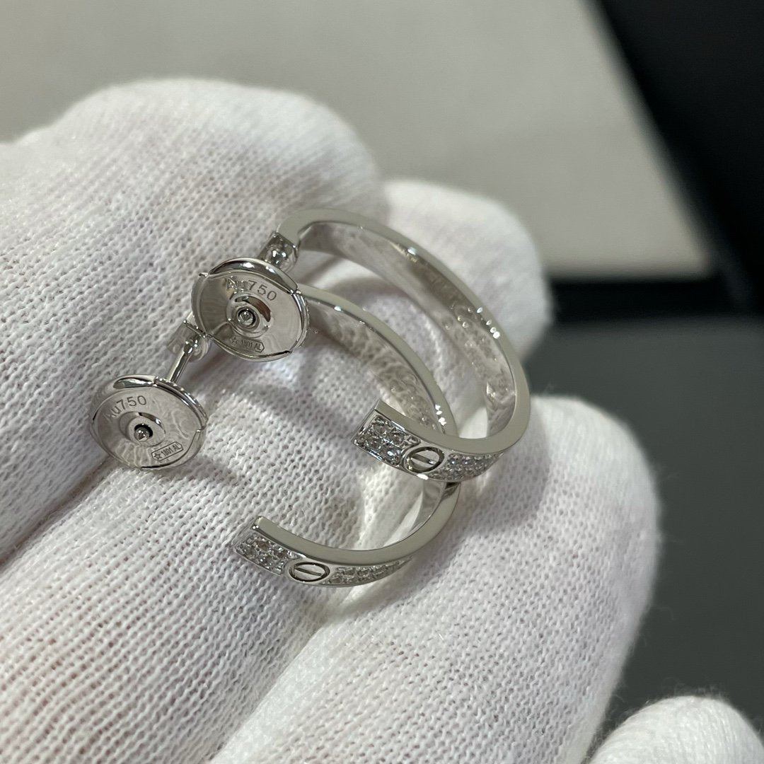 [Royal Top]LOVE DIAMOND SILVER HOOP EARRINGS
