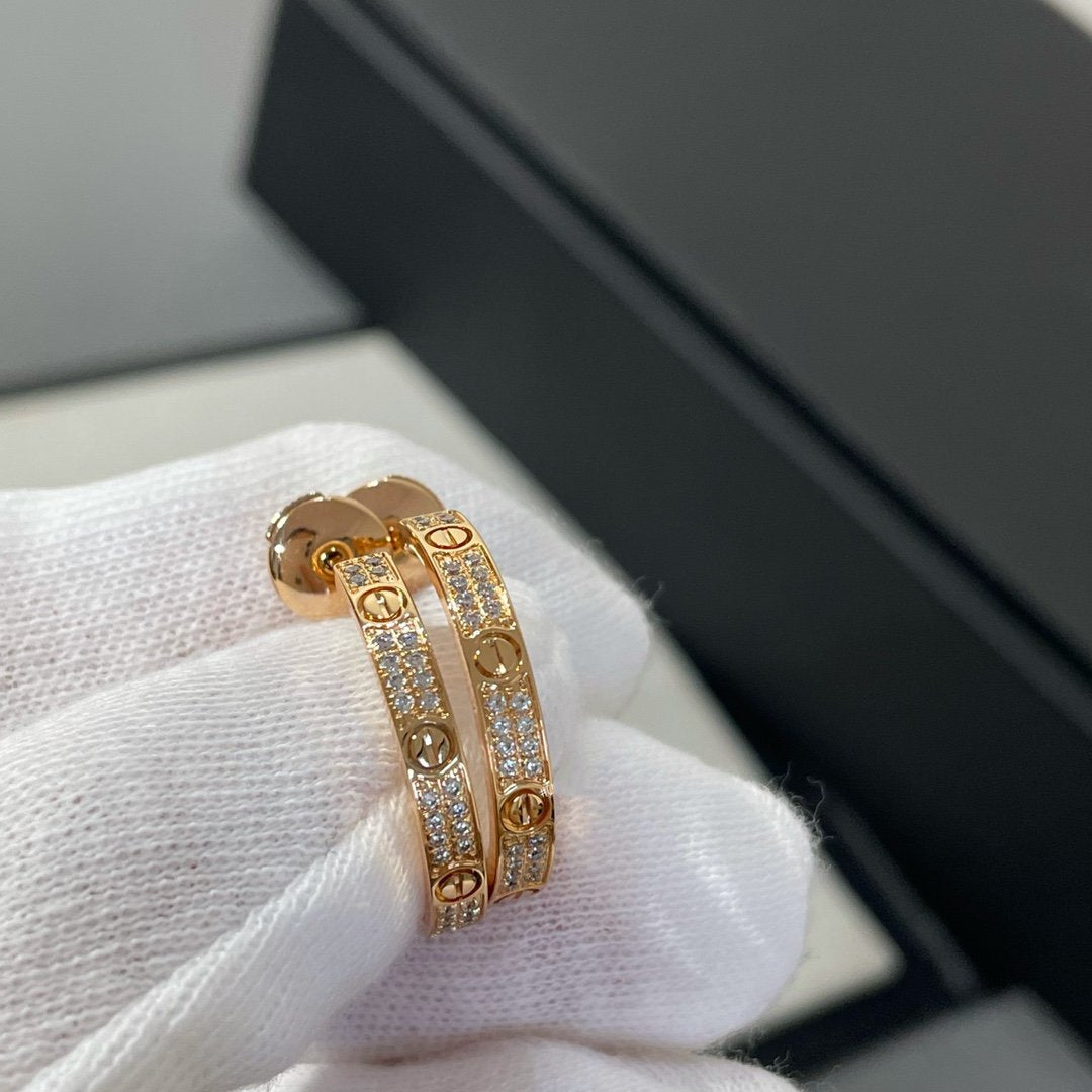 [Royal Top]LOVE DIAMOND PINK GOLD HOOP EARRINGS