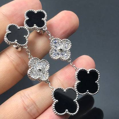 [Royal Top]CLOVER 3 MOTIF DIAMOND ONYX SILVER EARRINGS