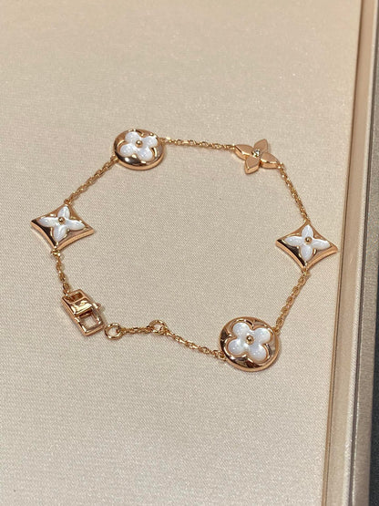 [Royal Top]STAR AND SUN 5 MOTIF MOP PINK GOLD BRACELET