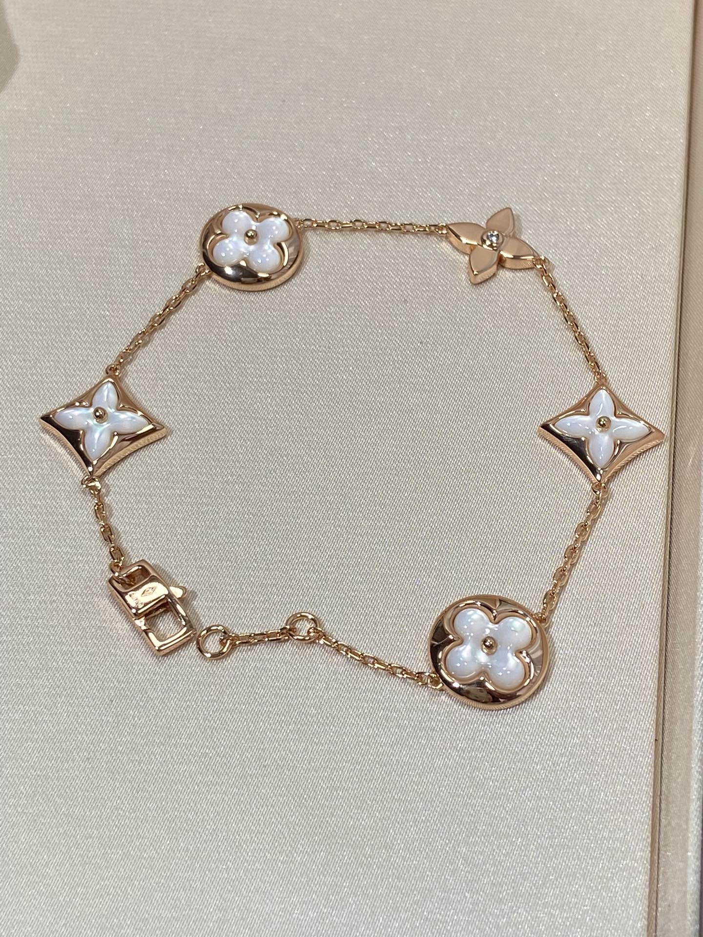 [Royal Top]STAR AND SUN 5 MOTIF MOP PINK GOLD BRACELET