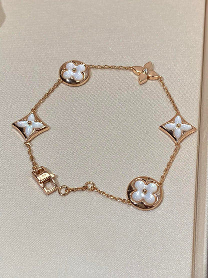 [Royal Top]STAR AND SUN 5 MOTIF MOP PINK GOLD BRACELET
