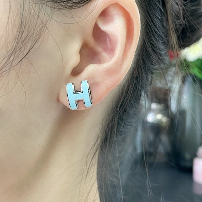 [Royal Top]POP H SKY BLUE STUD EARRINGS