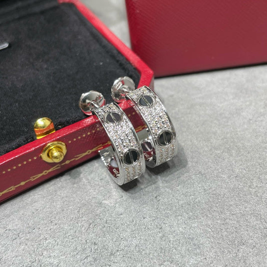[Royal Top]LOVE CERAMIC DIAMOND PAVED SILVER EARRINGS
