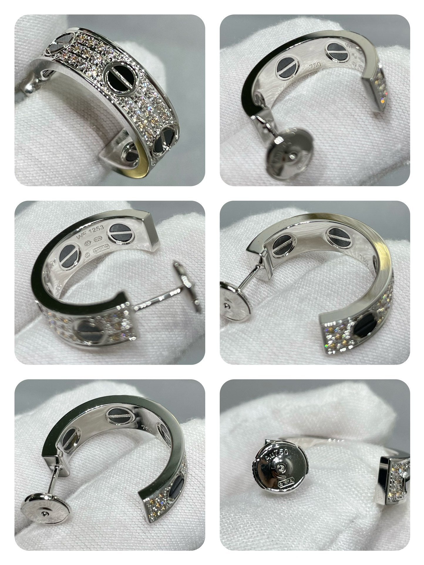 [Royal Top]LOVE CERAMIC DIAMOND PAVED SILVER EARRINGS