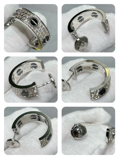 [Royal Top]LOVE CERAMIC DIAMOND PAVED SILVER EARRINGS