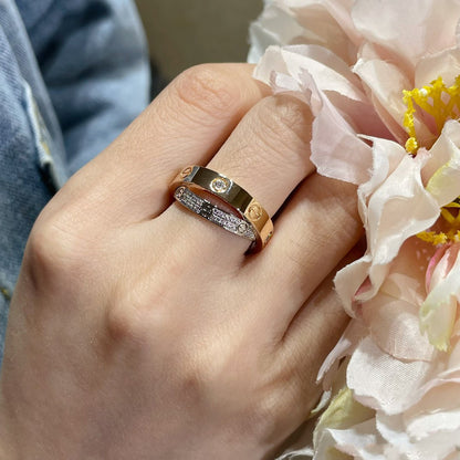 [Royal Top]LOVE PINK GOLD SILVER DIAMOND DOUBLE RING
