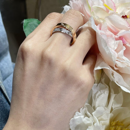 [Royal Top]LOVE PINK GOLD SILVER DIAMOND DOUBLE RING