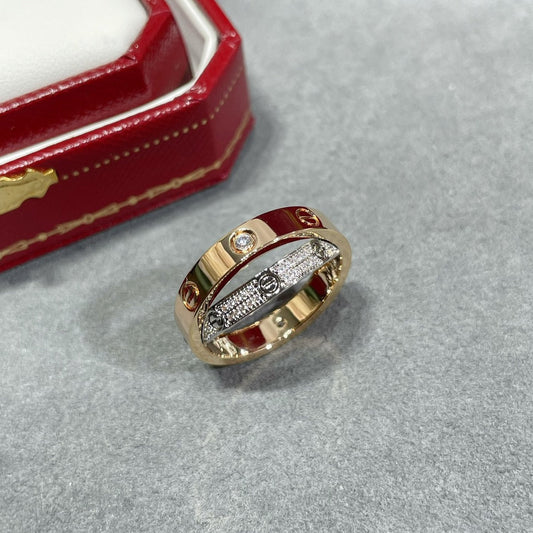 [Royal Top]LOVE PINK GOLD SILVER DIAMOND DOUBLE RING