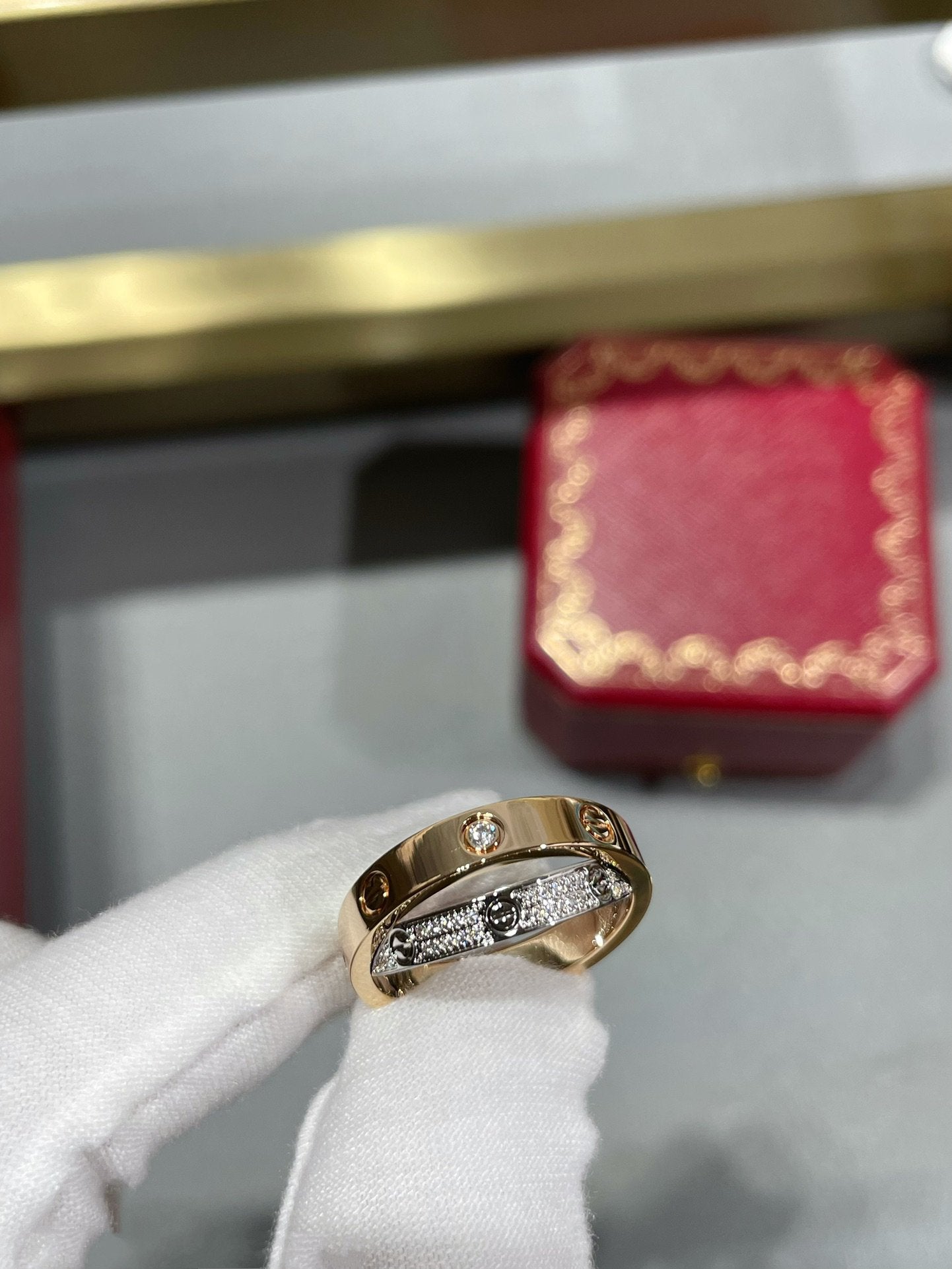 [Royal Top]LOVE PINK GOLD SILVER DIAMOND DOUBLE RING