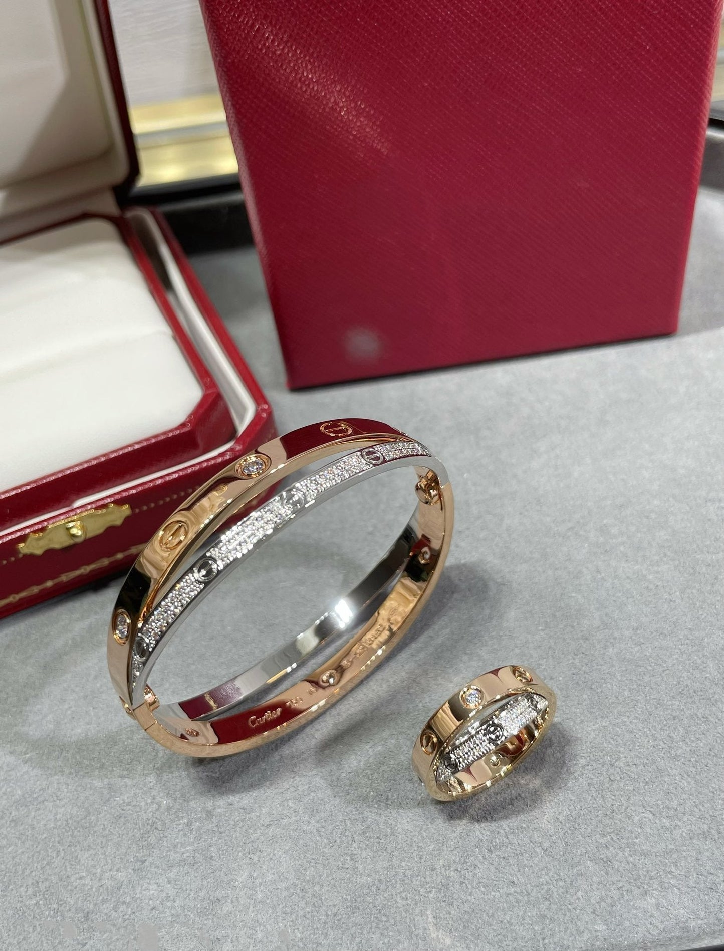 [Royal Top]LOVE PINK GOLD SILVER DIAMOND DOUBLE RING