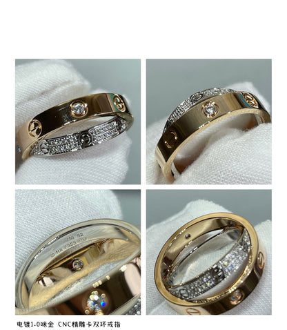 [Royal Top]LOVE PINK GOLD SILVER DIAMOND DOUBLE RING