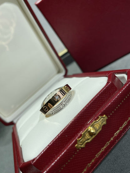 [Royal Top]LOVE PINK GOLD SILVER DIAMOND DOUBLE RING
