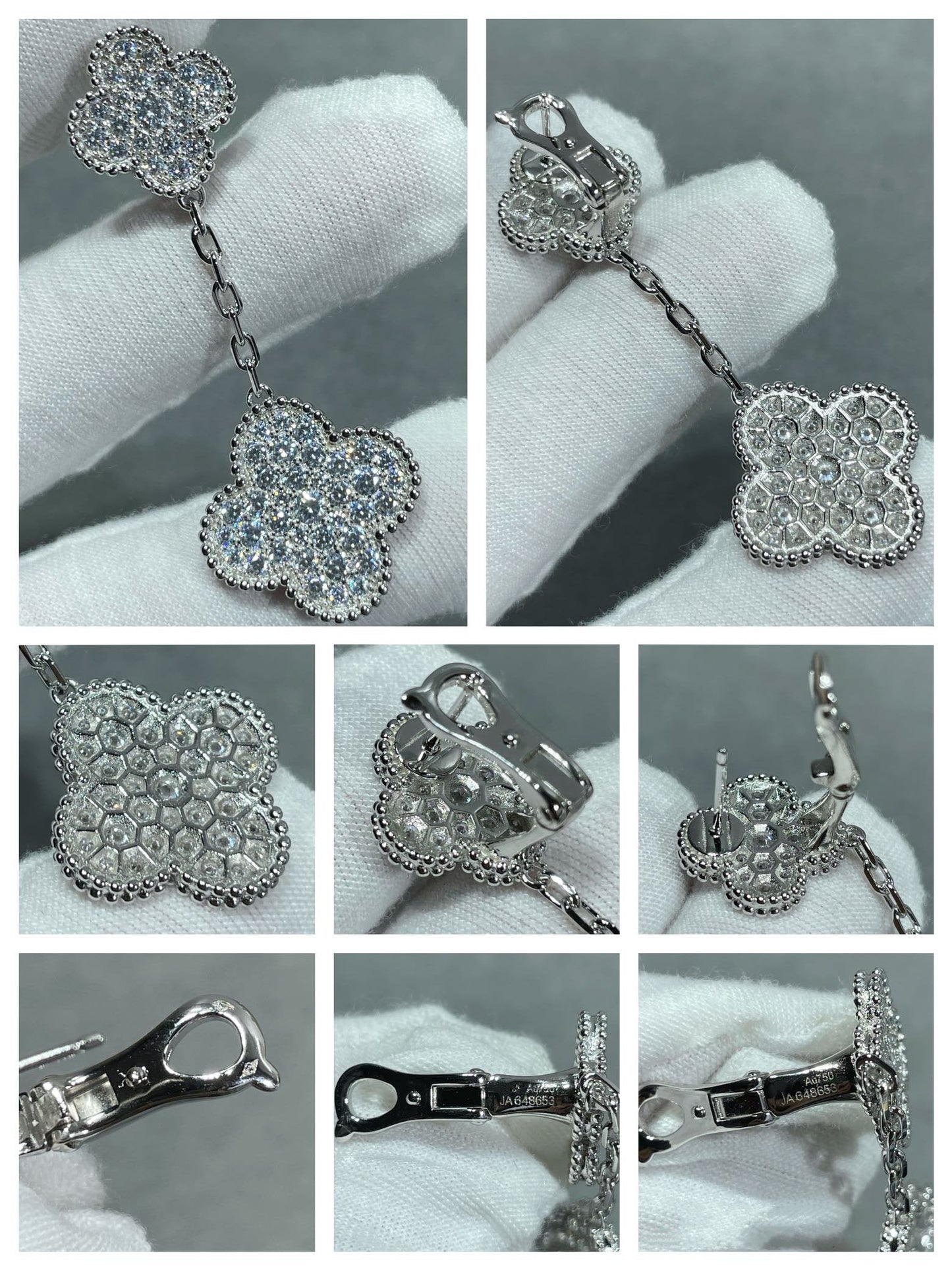 [Royal Top]CLOVER 2 MOTIFS DIAMOND PAVED SILVER EARRINGS