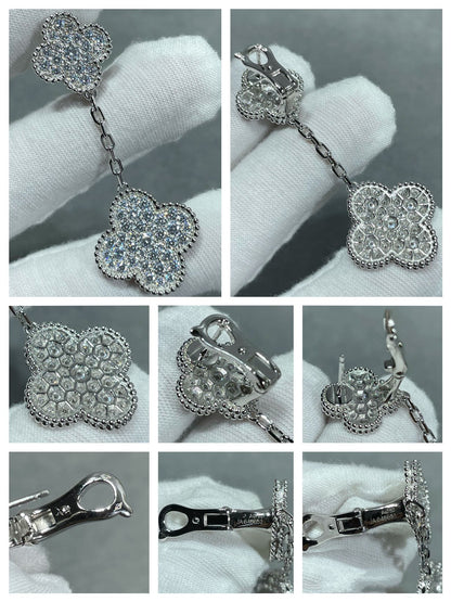 [Royal Top]CLOVER 2 MOTIFS DIAMOND PAVED SILVER EARRINGS