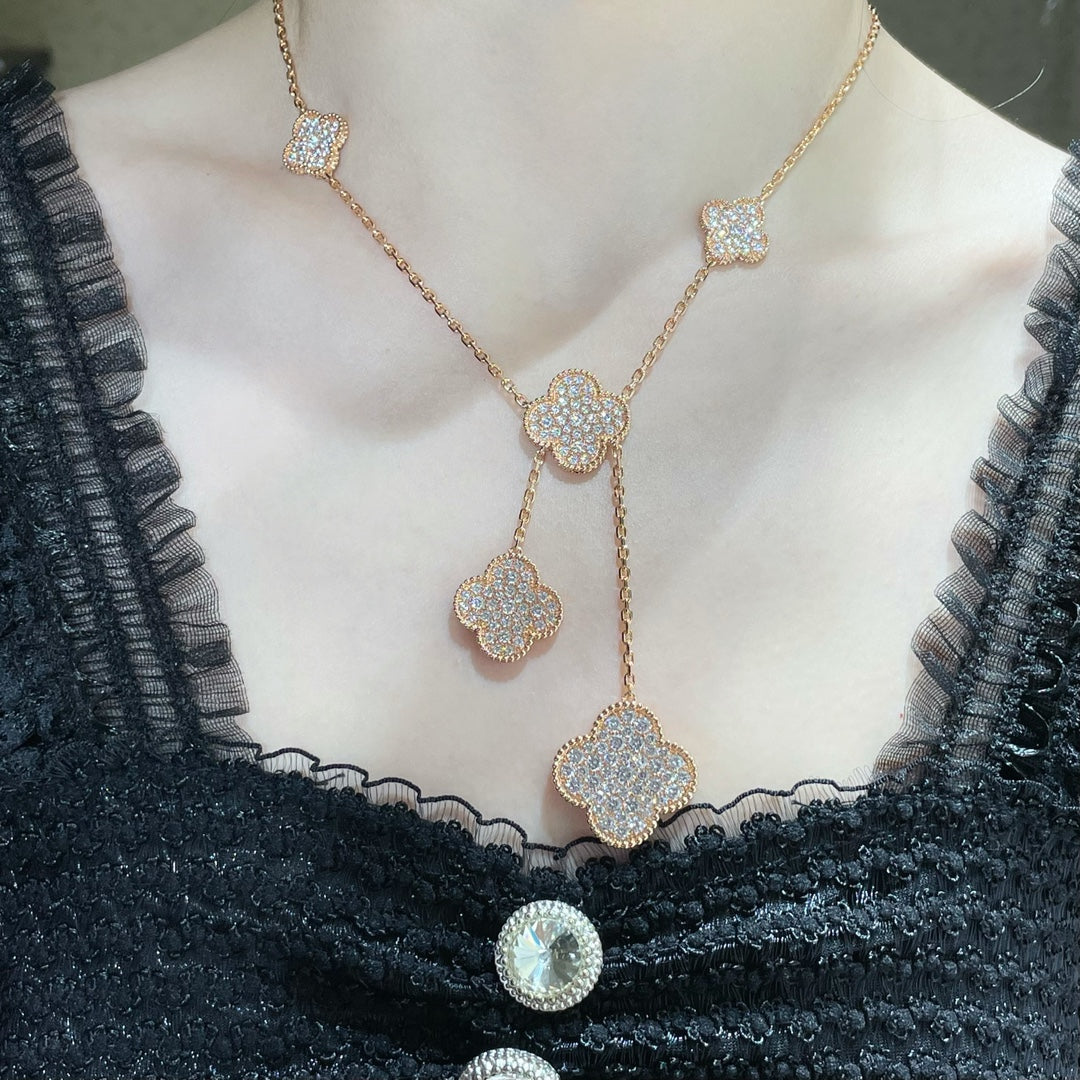 [Royal Top]CLOVER 6 MOTIF DIAMOND PAVED NECKLACE