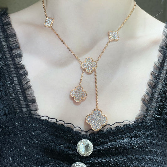 [Royal Top]CLOVER 6 MOTIF DIAMOND PAVED NECKLACE