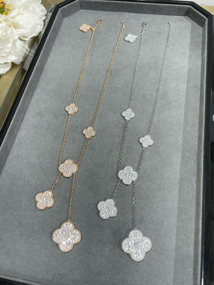 [Royal Top]CLOVER 6 MOTIF DIAMOND PAVED NECKLACE