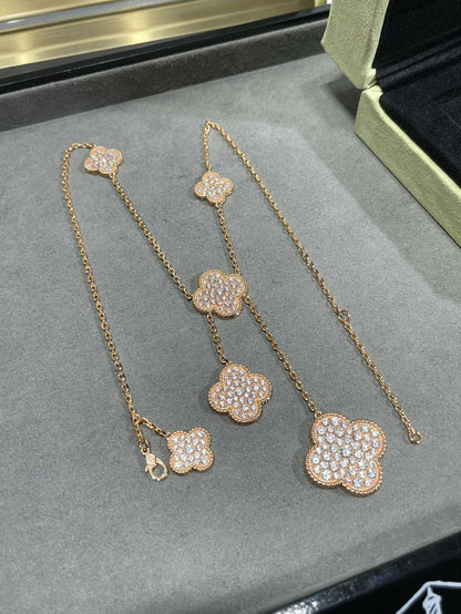 [Royal Top]CLOVER 6 MOTIF DIAMOND PAVED NECKLACE