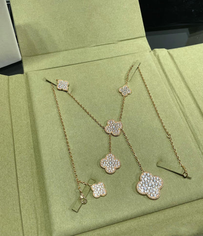 [Royal Top]CLOVER 6 MOTIF DIAMOND PAVED NECKLACE