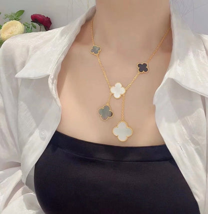 [Royal Top]CLOVER 6 MOTIF MOP ONYX GOLD NECKLACE