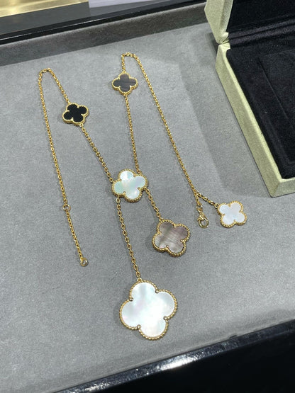 [Royal Top]CLOVER 6 MOTIF MOP ONYX GOLD NECKLACE