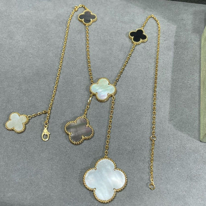 [Royal Top]CLOVER 6 MOTIF MOP ONYX GOLD NECKLACE