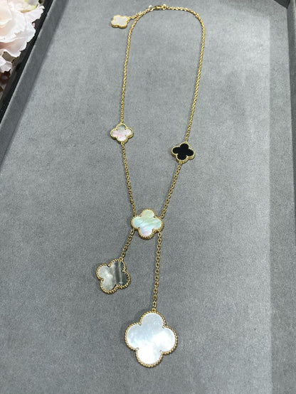 [Royal Top]CLOVER 6 MOTIF MOP ONYX GOLD NECKLACE