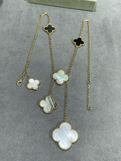 [Royal Top]CLOVER 6 MOTIF MOP ONYX GOLD NECKLACE
