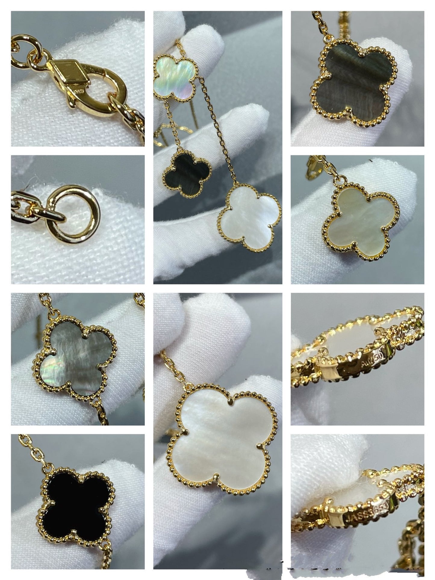 [Royal Top]CLOVER 6 MOTIF MOP ONYX GOLD NECKLACE