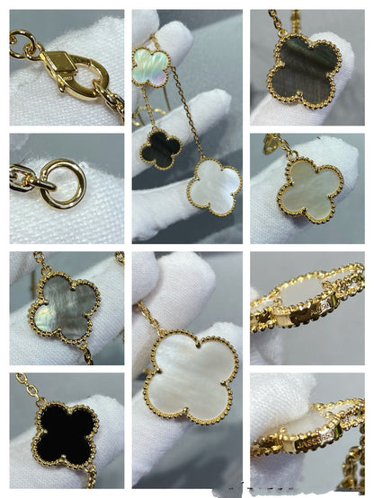 [Royal Top]CLOVER 6 MOTIF MOP ONYX GOLD NECKLACE