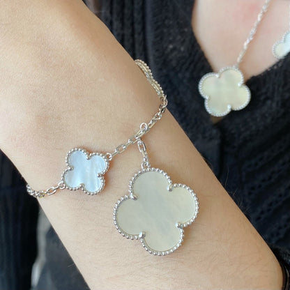 [Royal Top]CLOVER 5 MOTIF WHITE MOP SILVER BRACELET