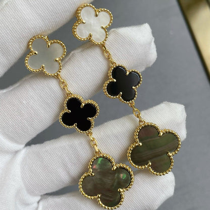 [Royal Top]CLOVER 3 MOTIF MOP ONYX DARK MOP PINK GOLD EARRINGS