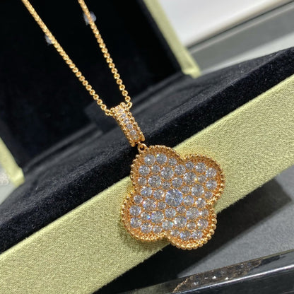 [Royal Top]CLOVER 25MM LARGE PEDANT DIAMOND PAVED LONG NECKLACE