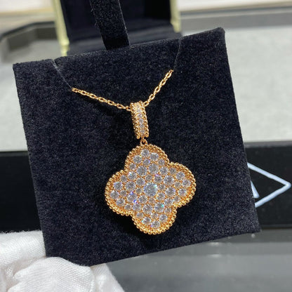 [Royal Top]CLOVER 25MM LARGE PEDANT DIAMOND PAVED LONG NECKLACE
