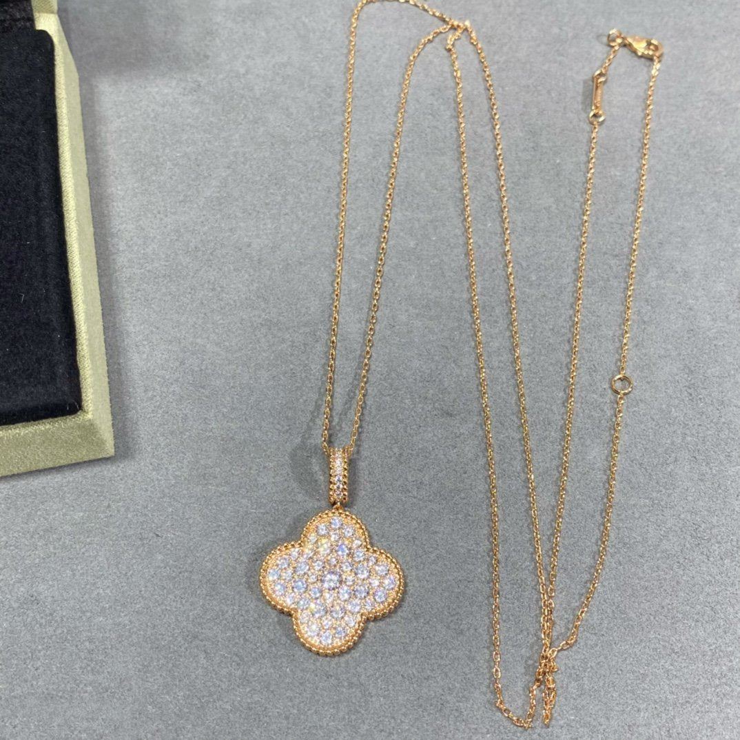 [Royal Top]CLOVER 25MM LARGE PEDANT DIAMOND PAVED LONG NECKLACE