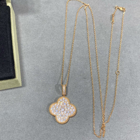[Royal Top]CLOVER 25MM LARGE PEDANT DIAMOND PAVED LONG NECKLACE